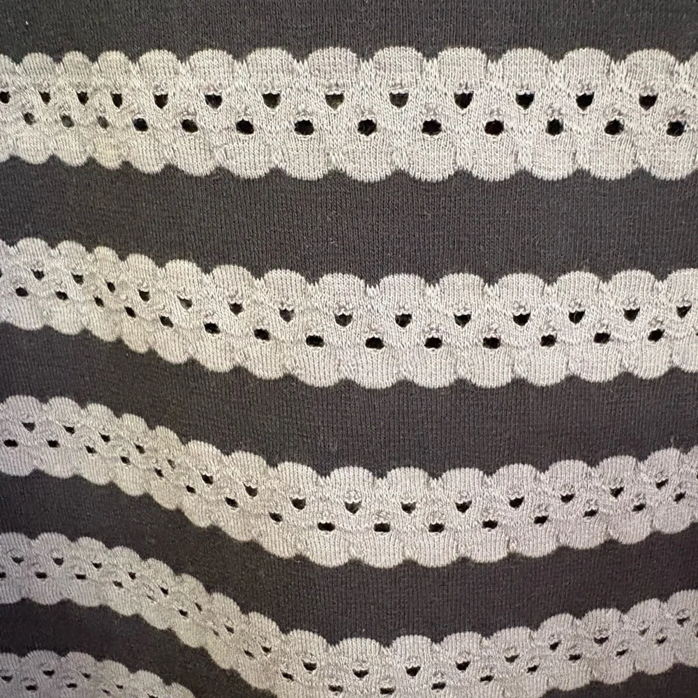 Anne Klein Black & Gray Perforated Striped Long Sleeve Top - Picture 4 of 8